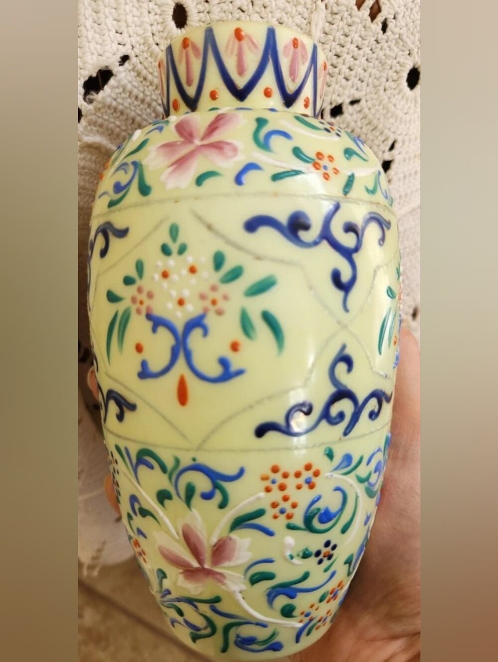 Antique 1800's Thomas Webb 6" Vase Moroccan Tapestry Hand Painted Opaline Glass - Picture 4 of 16